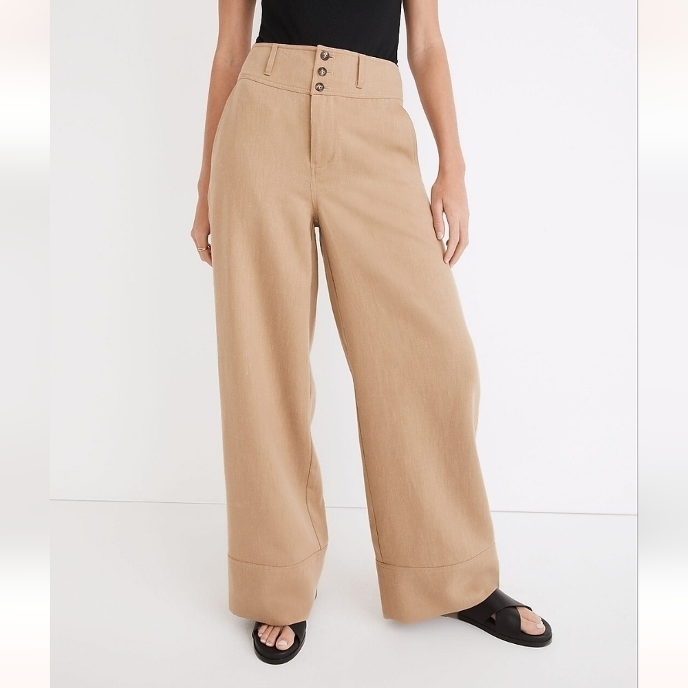 Madewell Button Front Cuffed Wide Leg Pants in Travel Linen Blend-Size 12